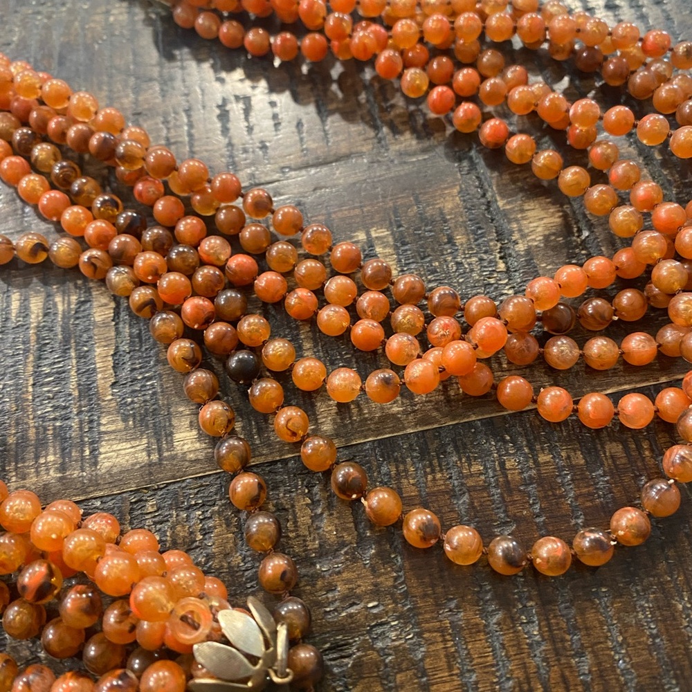 Vintage Carnelian Agate beaded Multi Strand Necklace - Picture 9 of 11